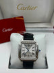 Cartier Santos Watch Silver Dial Black Leather Strap (Copy)