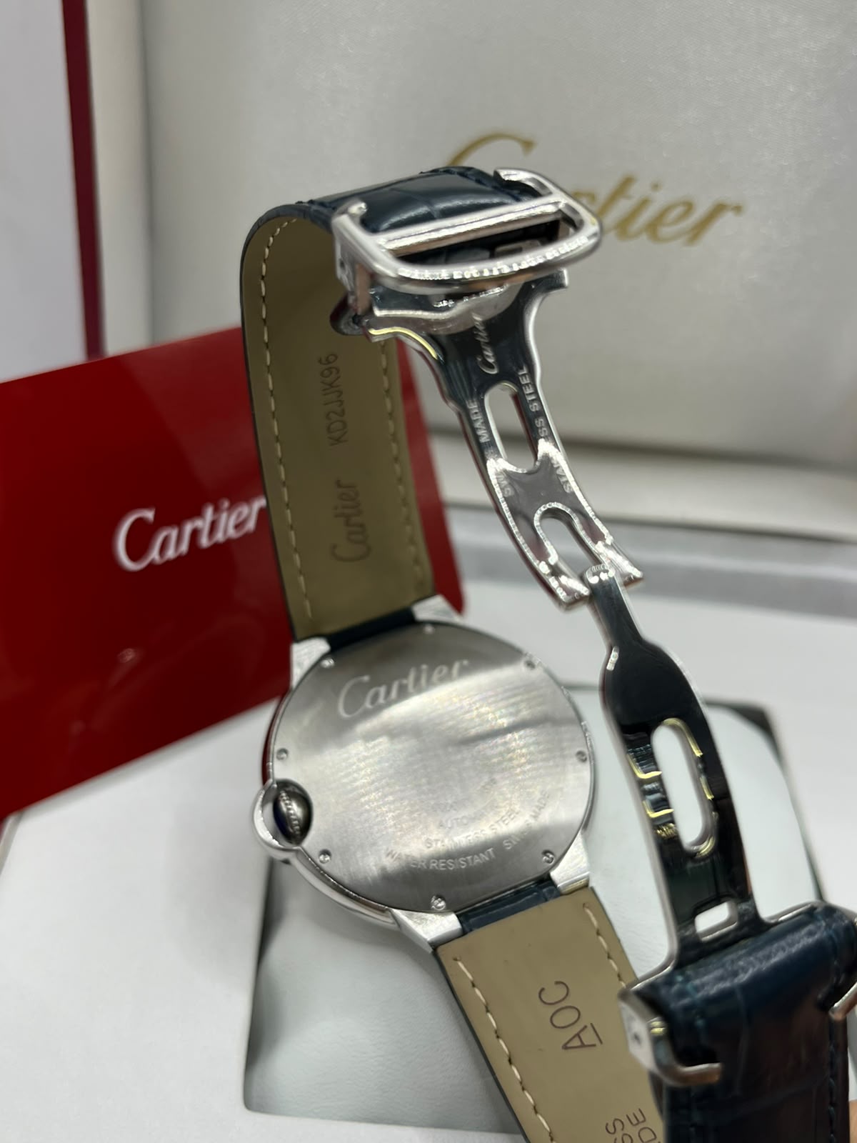 Cartier Ballon Bleu automatique cuir Watch Blue Dial Black Leather Strap (Copy)