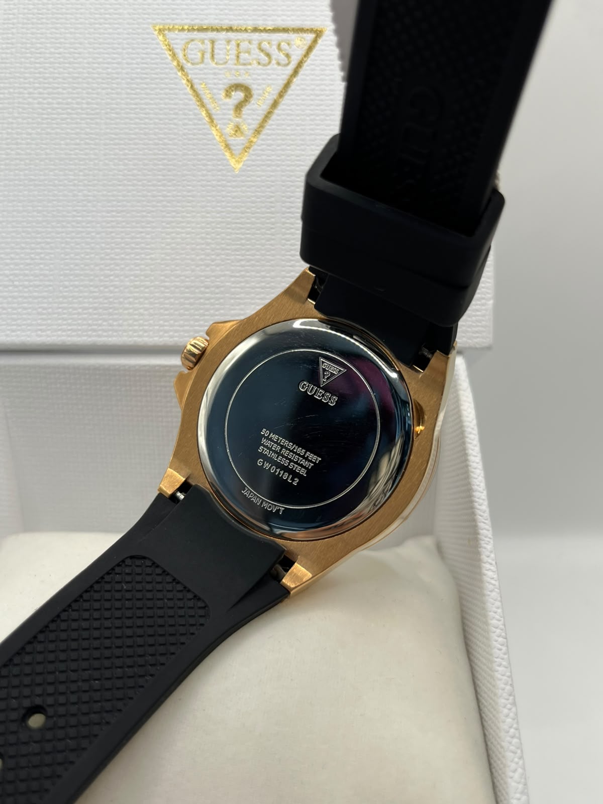 Guess Men's Black Dial Gold Case Silicone Watch (Copy)