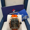 HANBORO Luxury Skeleton Automatic Watch Silver Tonneau Case with Orange Rubber Strap(ORIGINAL)