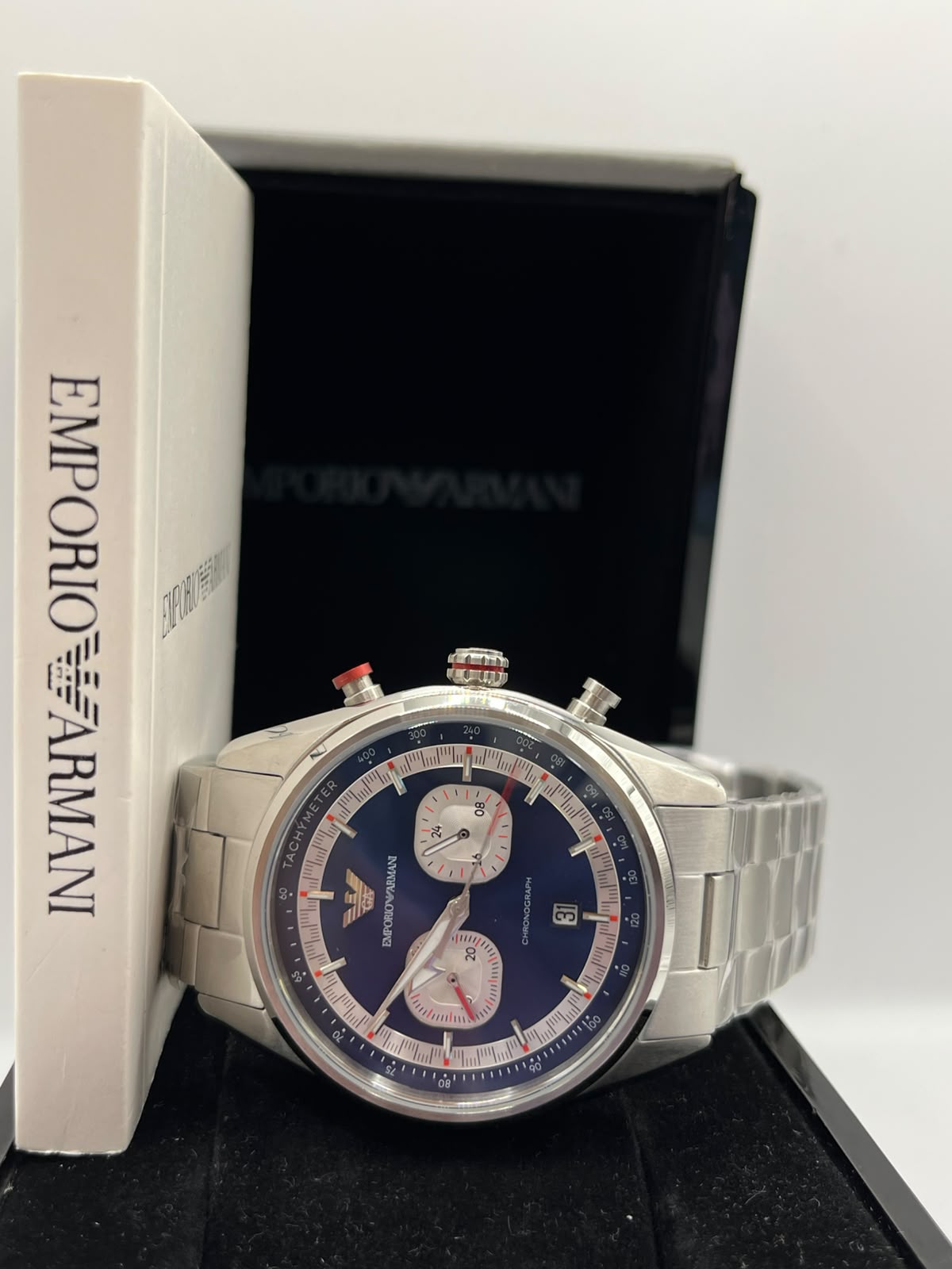 Emporio Armani Blue Dial Silver Steel Watch (Copy)