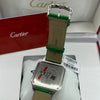 Cartier Santos Watch Silver Dial Green Leather Strap (Copy)
