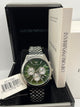 Emporio Armani Chronograph Watch Green Dial Silver Stainless Steel Bracelet (Copy)