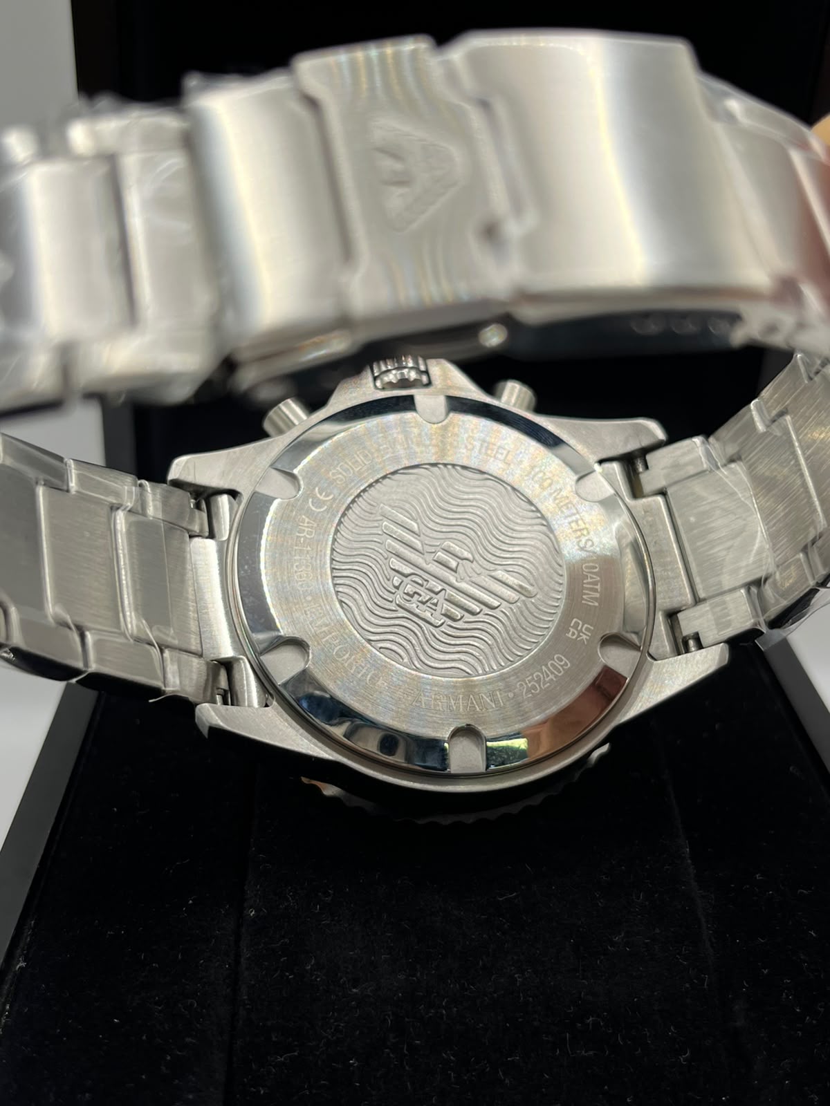 Emporio Armani Diver Chronograph Watch Black Dial Silver Stainless Steel Bracelet (Copy)