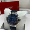 Cartier Ballon Bleu automatique cuir Watch Blue Dial Black Leather Strap (Copy)