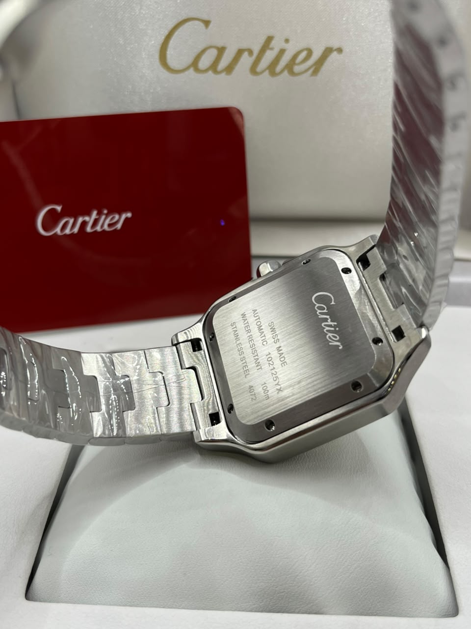 Cartier Santos Watch Yellow Dial Silver Stainless Steel Bracelet (Copy)