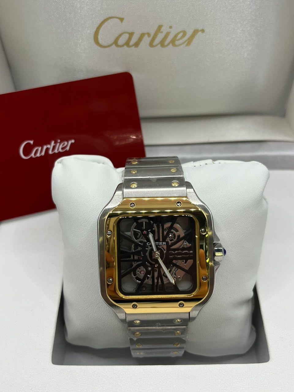 Cartier Santos Skeleton Watch Skeleton Dial Two-Tone Stainless Steel Bracelet (Copy)