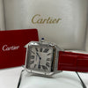 Cartier Santos Watch Silver Dial Red Leather Strap (Copy)
