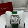 Cartier Santos Watch Silver Dial Green Leather Strap (Copy)