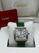 Cartier Santos Watch Silver Dial Green Leather Strap (Copy)