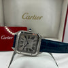 Cartier Santos Watch Silver Dial Blue Leather Strap (Copy)