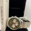 Emporio Armani Chronograph Watch Green Dial Silver Stainless Steel Bracelet (Copy)