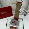 Cartier Santos Watch Silver Dial Red Leather Strap (Copy)