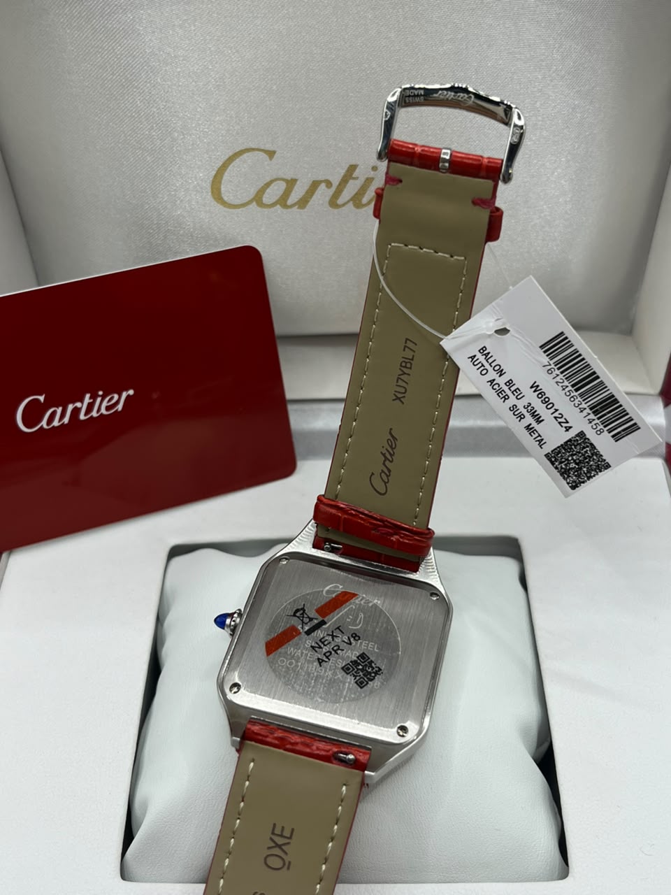 Cartier Santos Watch Silver Dial Red Leather Strap (Copy)