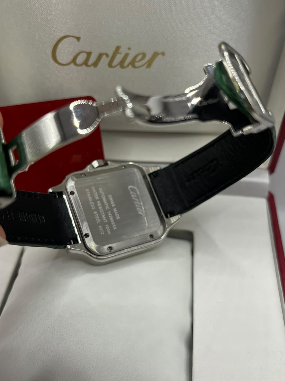 Cartier Santos Watch Green Dial Silver Stainless Steel Bracelet (Copy)