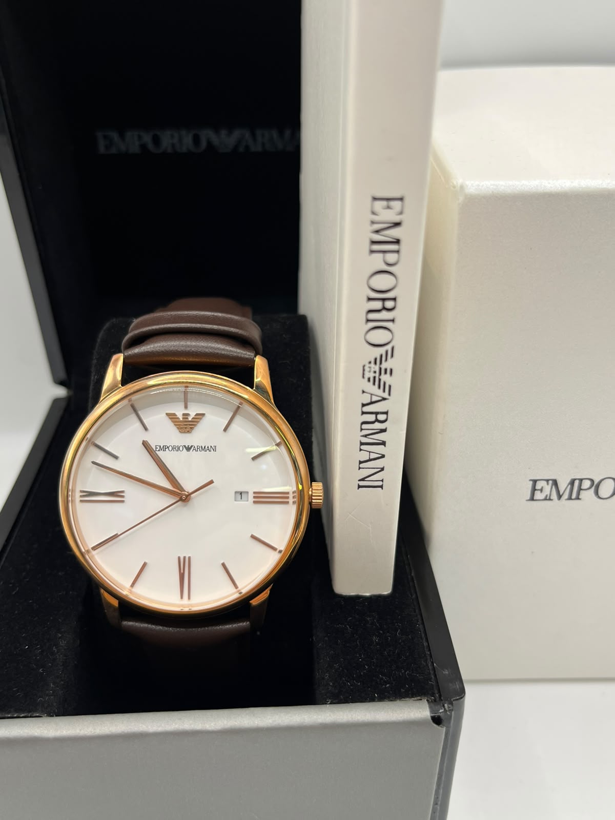 Emporio Armani Men's Rose Gold Watch with Brown Leather Strap (Copy)
