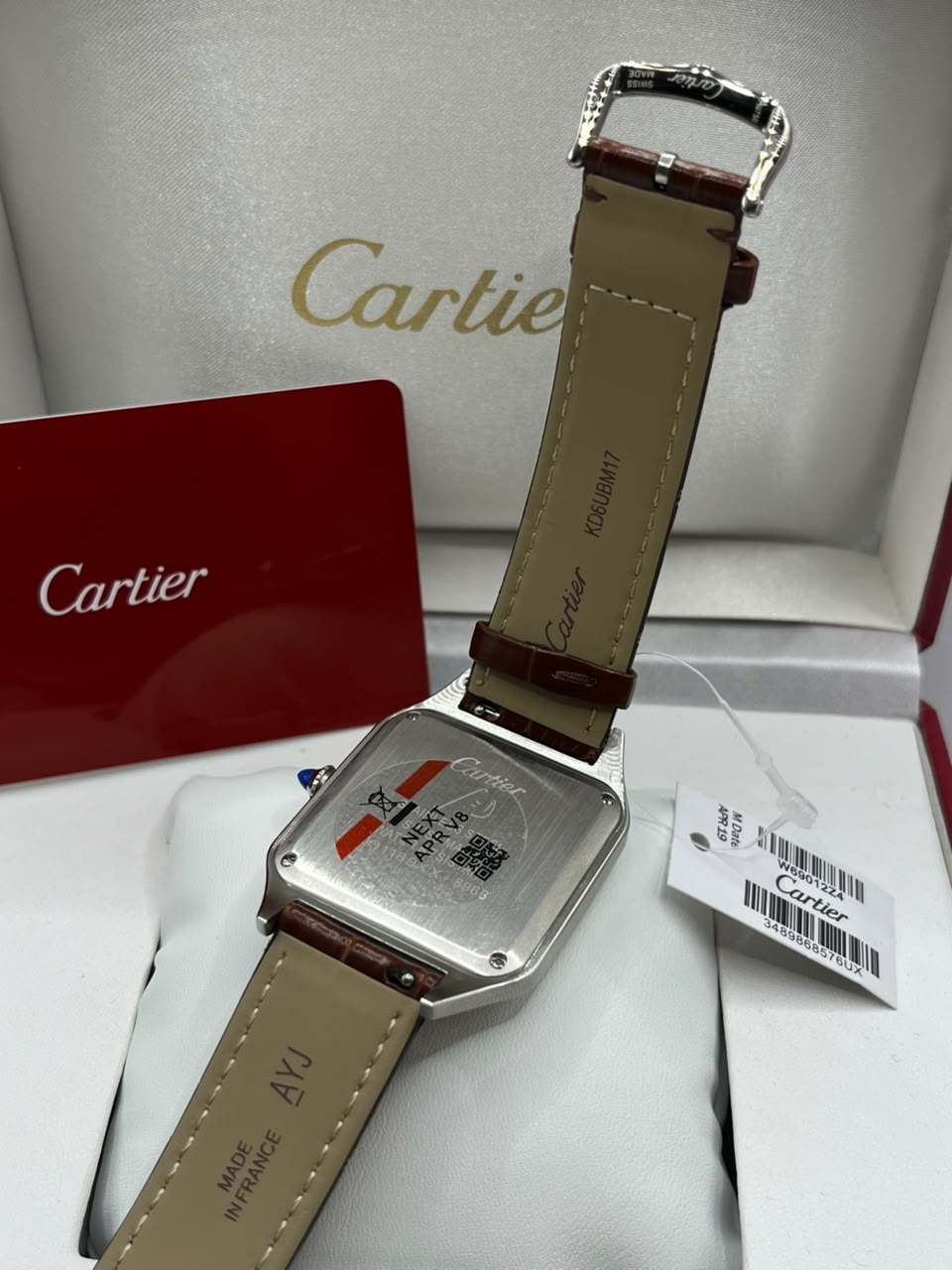 Cartier Santos Watch Silver Dial Dark Brown Leather Strap (Copy)