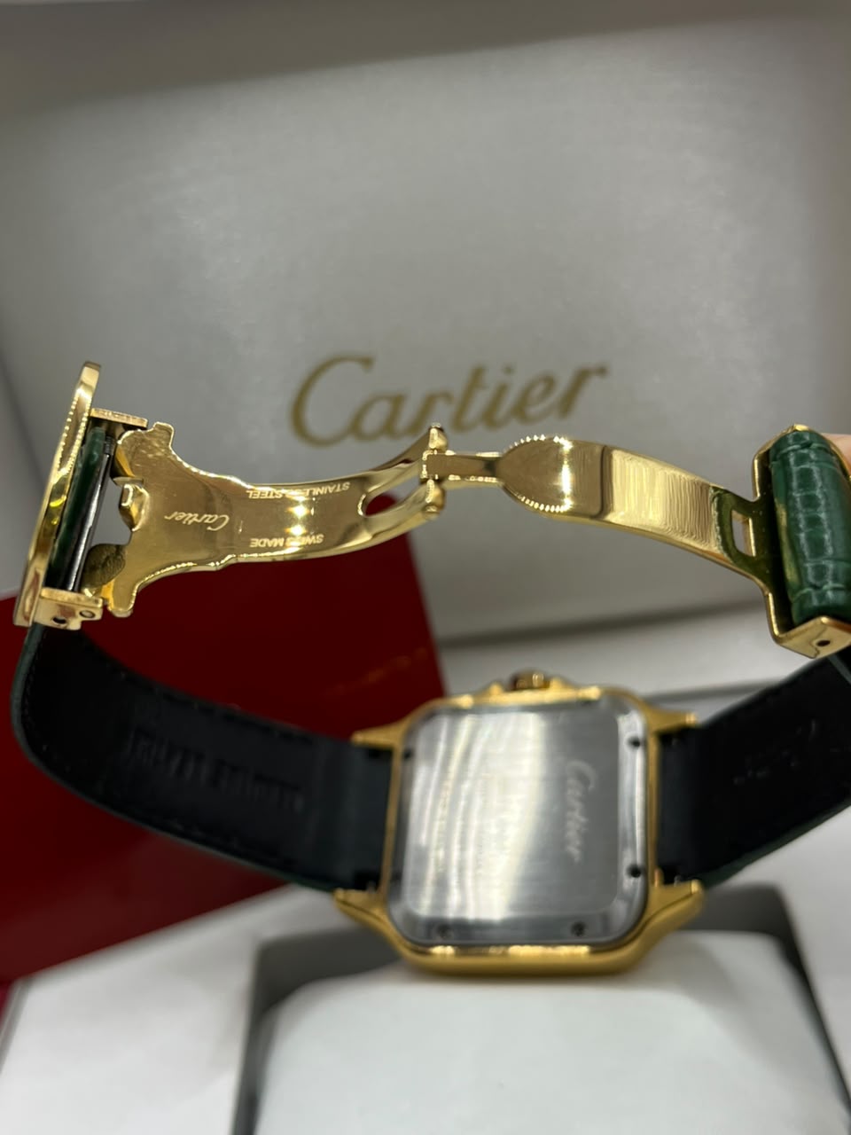 Cartier Santos Watch Green Dial Green Leather Strap (Copy)