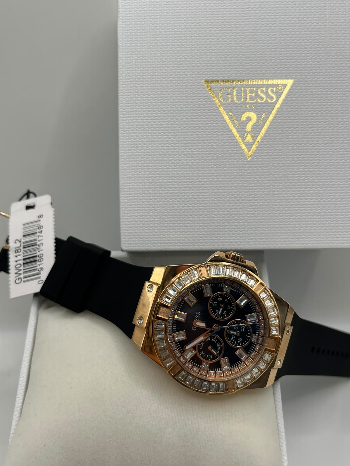 Guess Men's Black Dial Gold Case Silicone Watch (Copy)