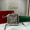 Cartier Santos Watch Silver Dial Green Leather Strap (Copy)