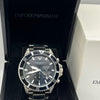 Emporio Armani Diver Chronograph Watch Black Dial Silver Stainless Steel Bracelet (Copy)