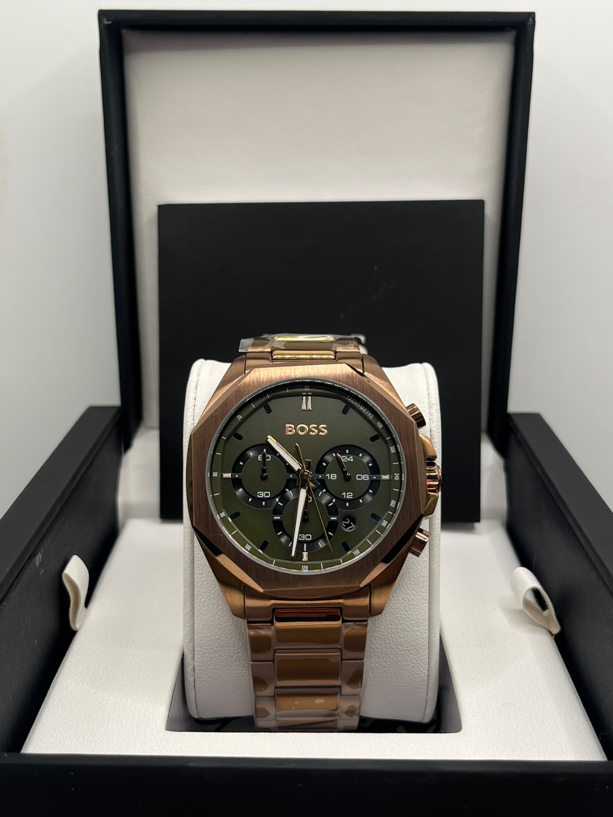 Hugo Boss Men's Green Dial Rose Gold Stainless Steel Watch (Copy)