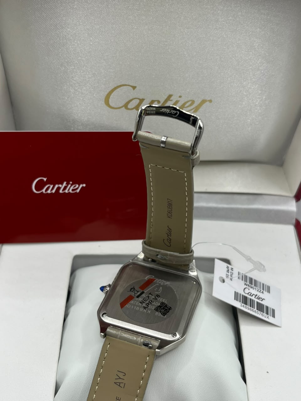 Cartier Santos Watch Silver Dial Light Brown Leather Strap (Copy)