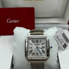 Cartier Santos Watch Silver Dial Light Brown Leather Strap (Copy)