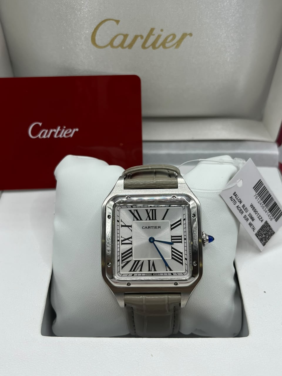 Cartier Santos Watch Silver Dial Light Brown Leather Strap (Copy)