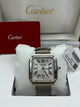 Cartier Santos Watch Silver Dial Light Brown Leather Strap (Copy)