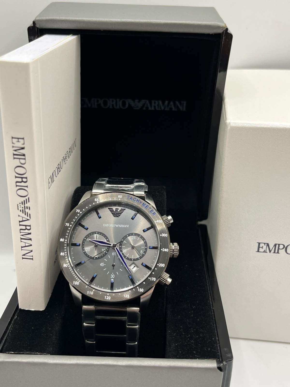 Emporio Armani Chronograph Watch Grey Dial Grey Stainless Steel Bracelet (Copy)