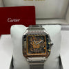 Cartier Santos Skeleton Watch Gold Skeleton Dial Silver Stainless Steel Bracelet (Copy)