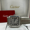 Cartier Santos Watch Silver Dial Light Brown Leather Strap (Copy)
