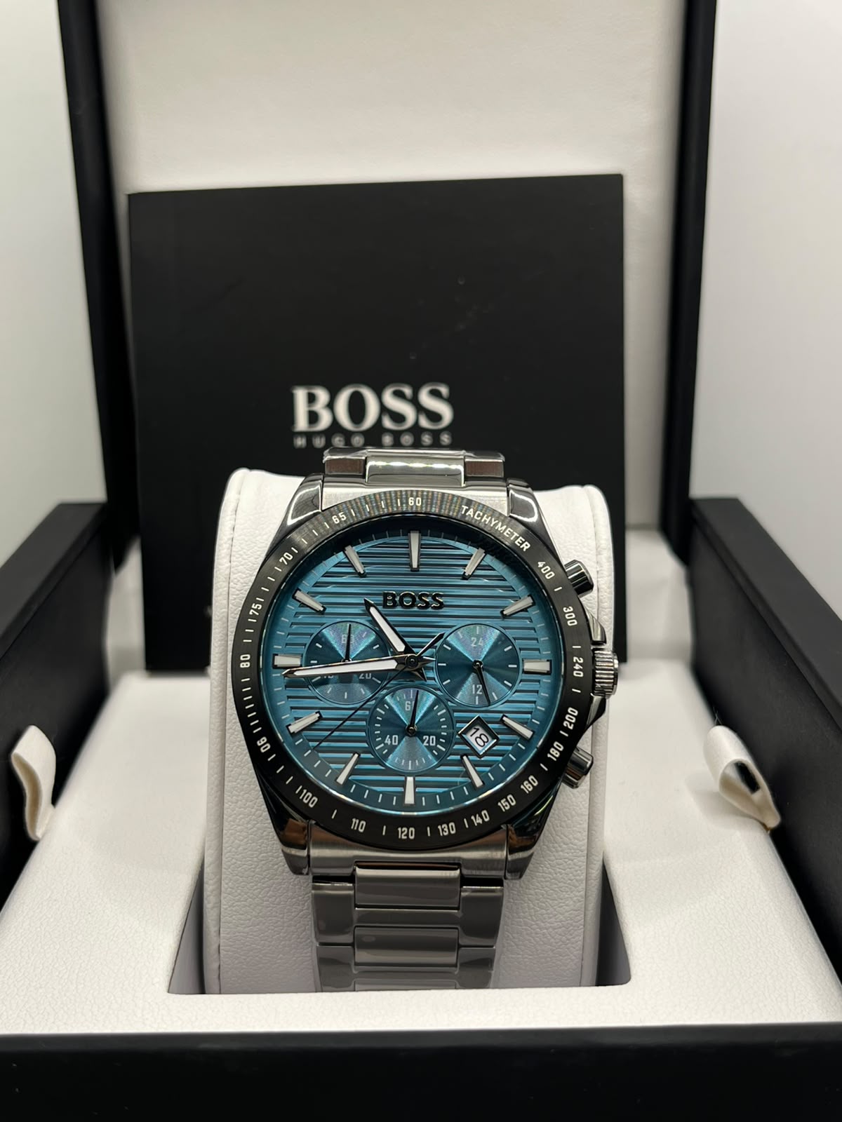 Hugo Boss Men's Light Blue Dial Steel Chrono Watch (Copy)