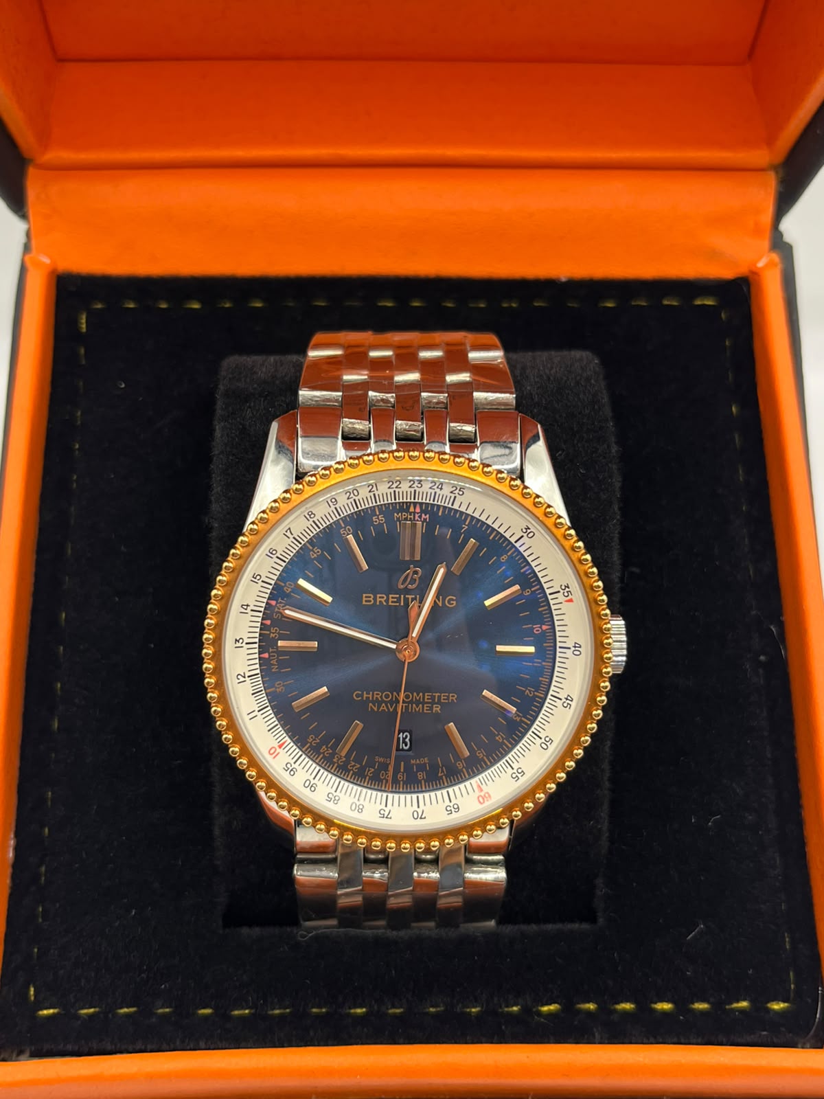 Breitling Navitimer Men's Blue Dial & Gold Bezel Steel Watch (Copy)