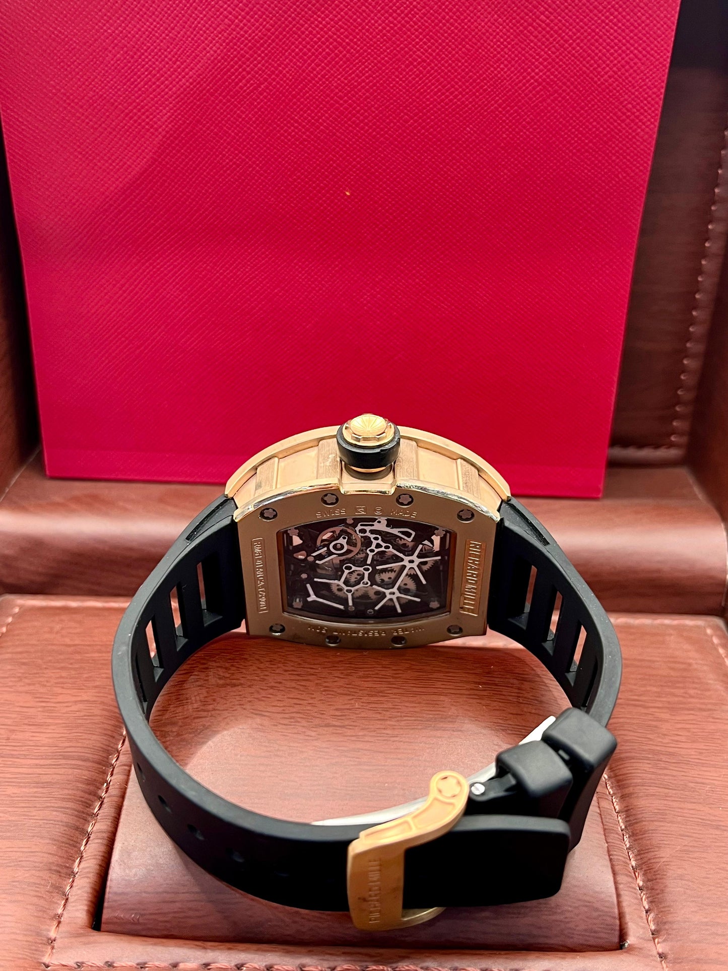 Richard Mille Style Skeleton Gold Black Rubber Watch