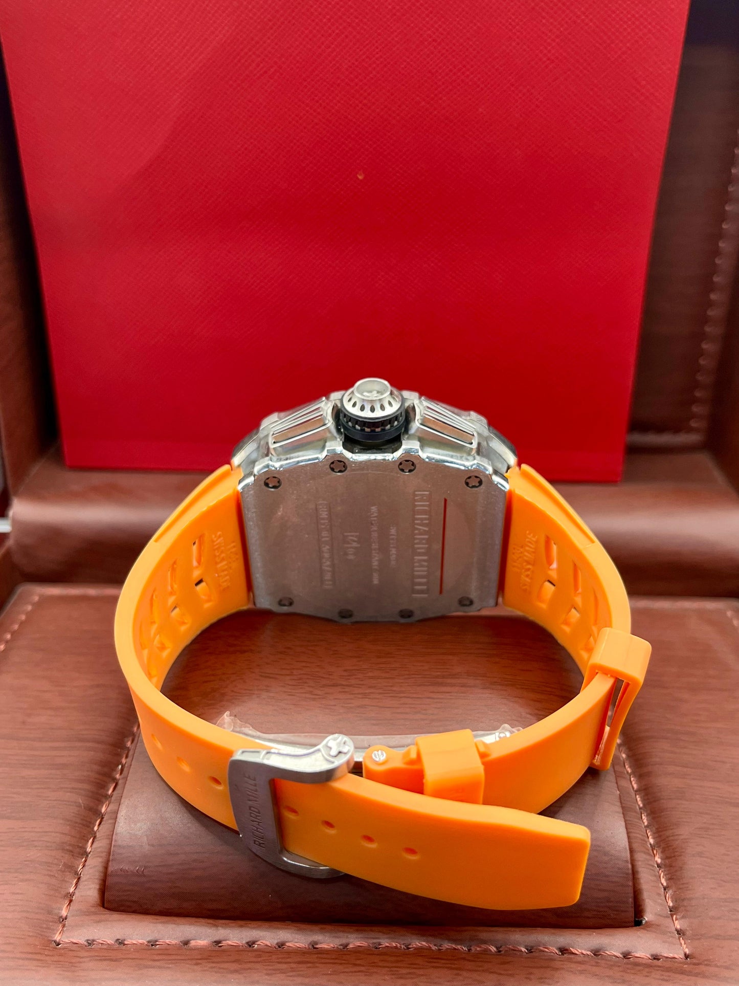 Richard Mille Style Skeleton Orange Rubber Watch