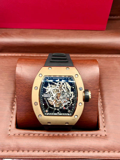 Richard Mille Style Skeleton Gold Black Rubber Watch