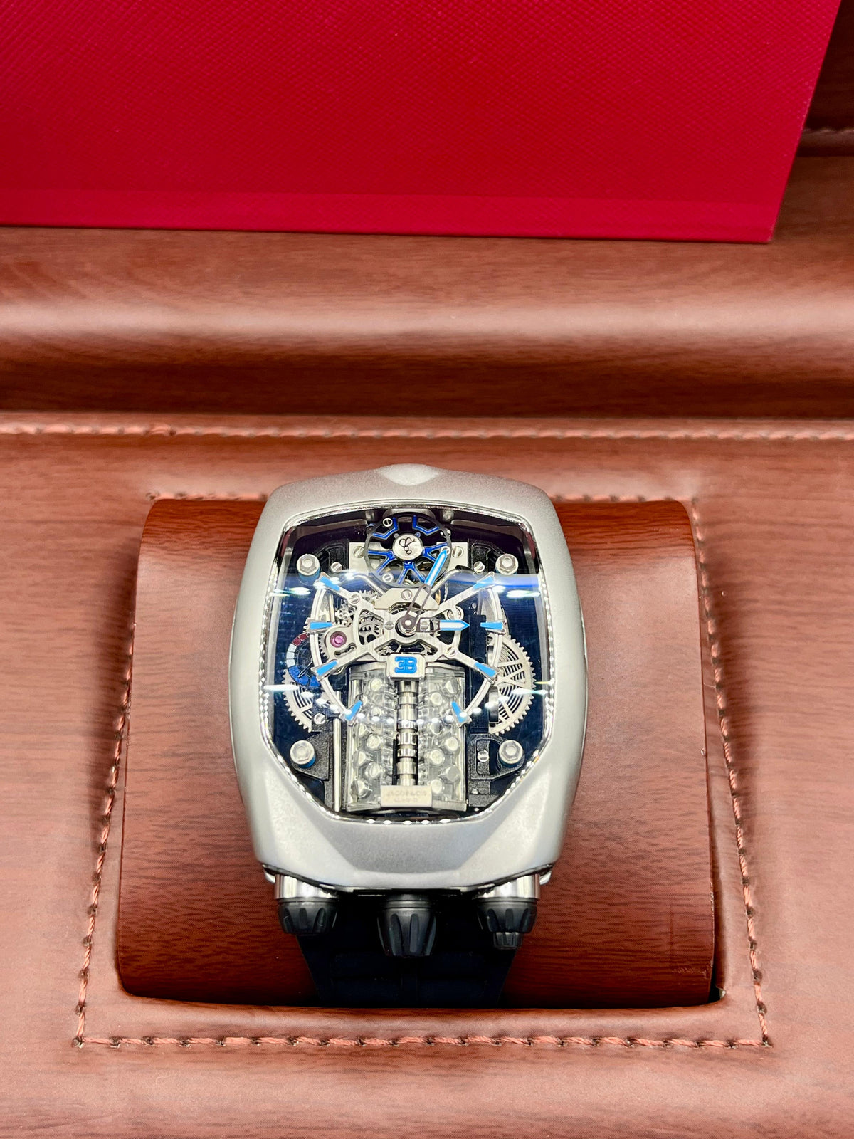 Jacob & Co Bugatti Style Skeleton Silver Blue Watch