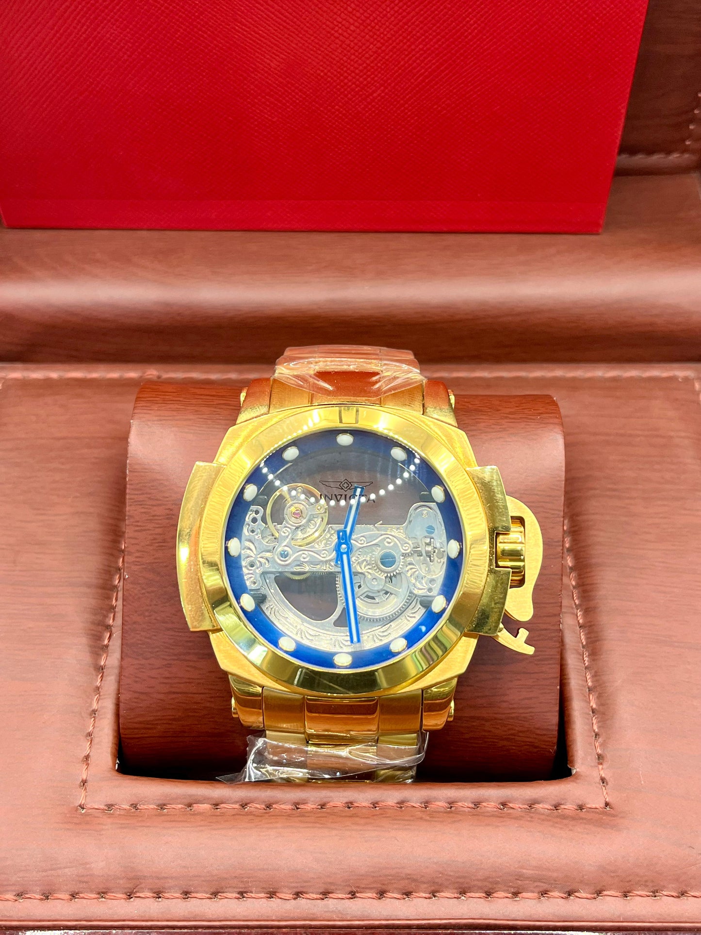 Invicta Gold Skeleton Blue Dial Watch
