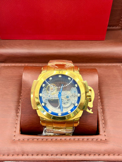 Invicta Gold Skeleton Blue Dial Watch