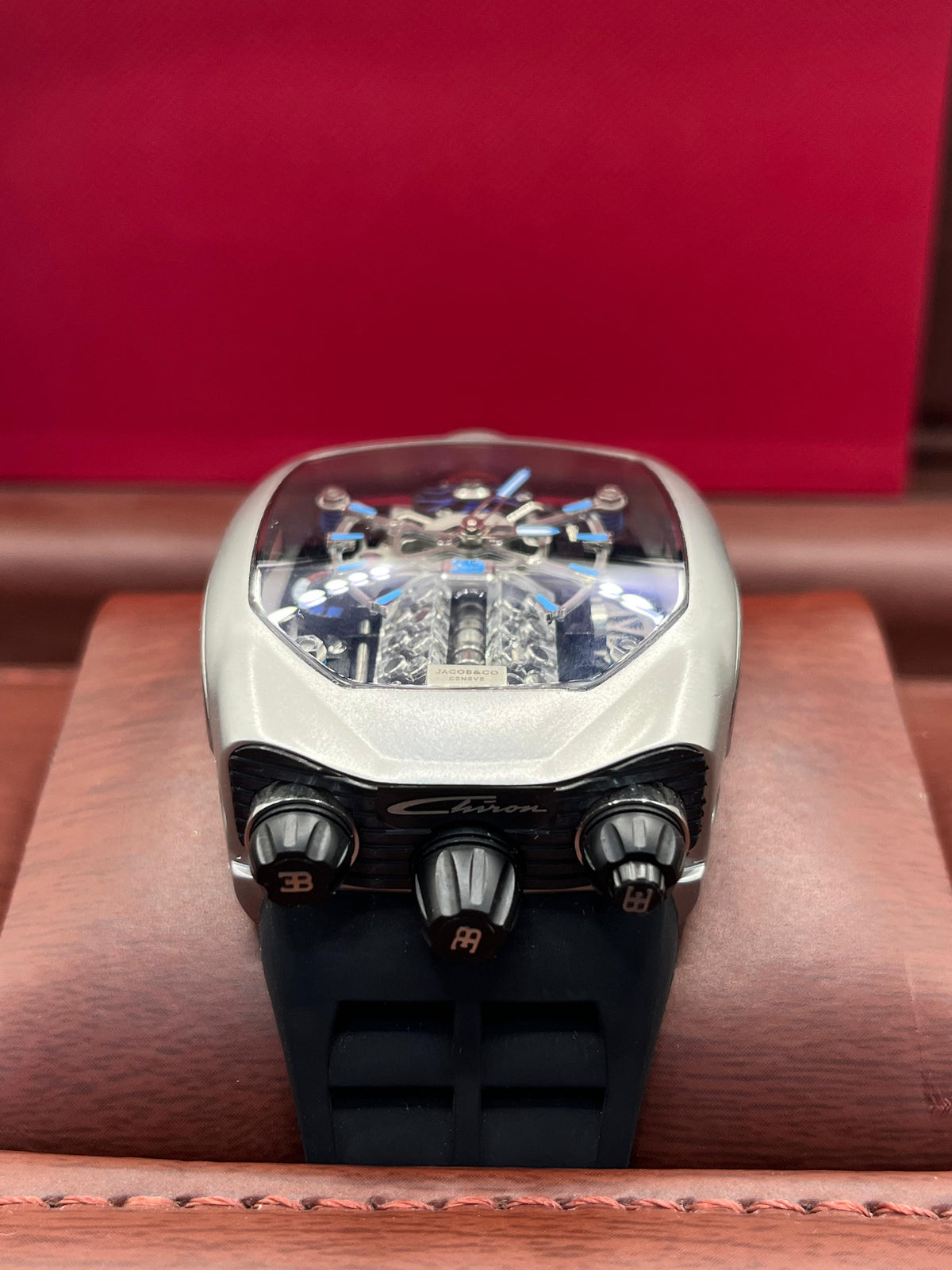 Jacob & Co Bugatti Style Skeleton Silver Blue Watch