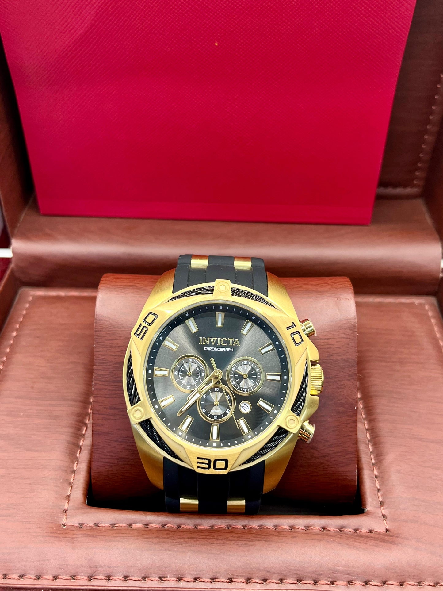 Invicta Gold Black Chronograph Watch Original