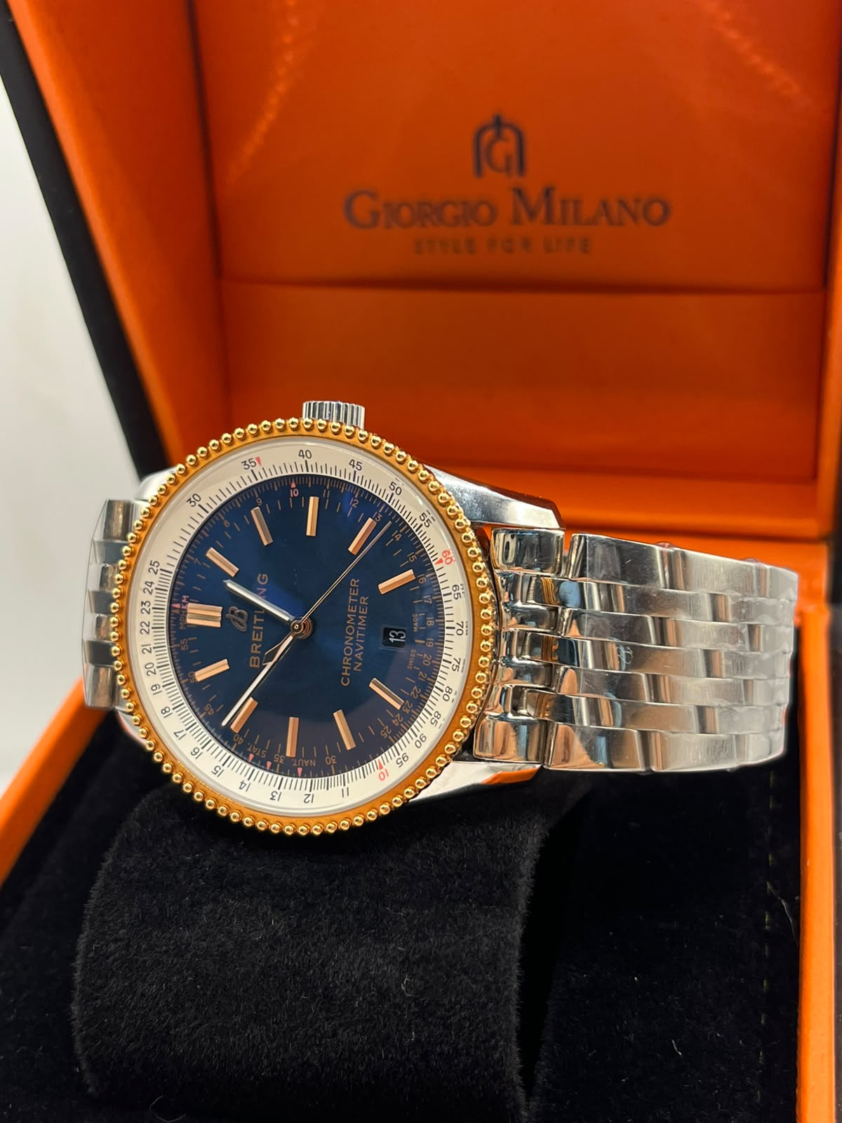 Breitling Navitimer Men's Blue Dial & Gold Bezel Steel Watch (Copy)
