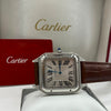 Cartier Santos Watch Silver Dial Dark Brown Leather Strap (Copy)