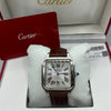 Cartier Santos Watch Silver Dial Dark Brown Leather Strap (Copy)