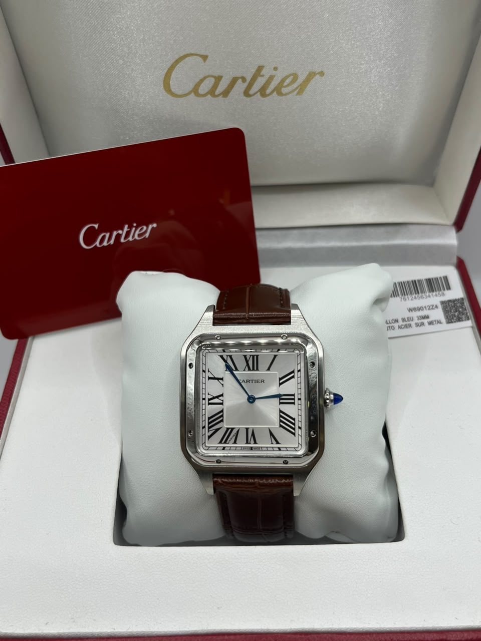 Cartier Santos Watch Silver Dial Dark Brown Leather Strap (Copy)