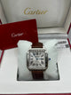 Cartier Santos Watch Silver Dial Dark Brown Leather Strap (Copy)
