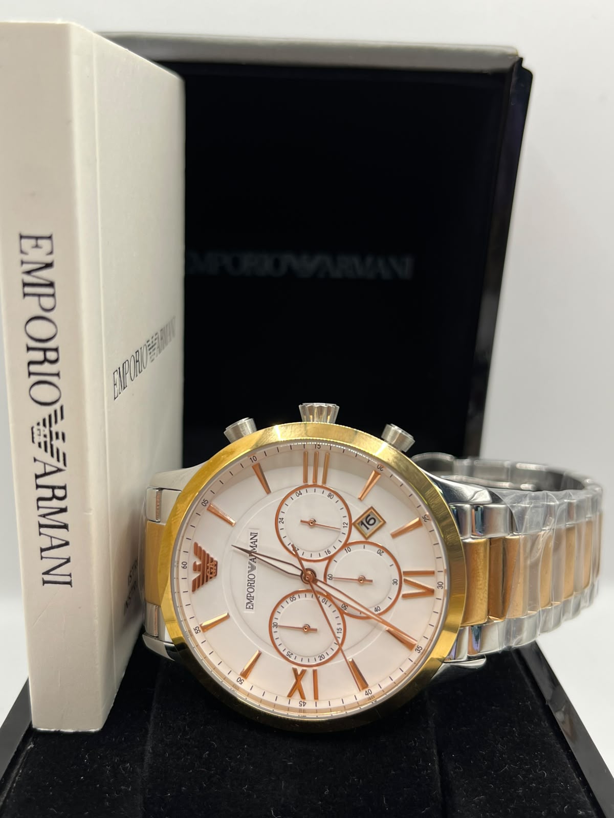 Emporio Armani Chronograph Watch Black Dial Silver Stainless Steel Bracelet (Copy)