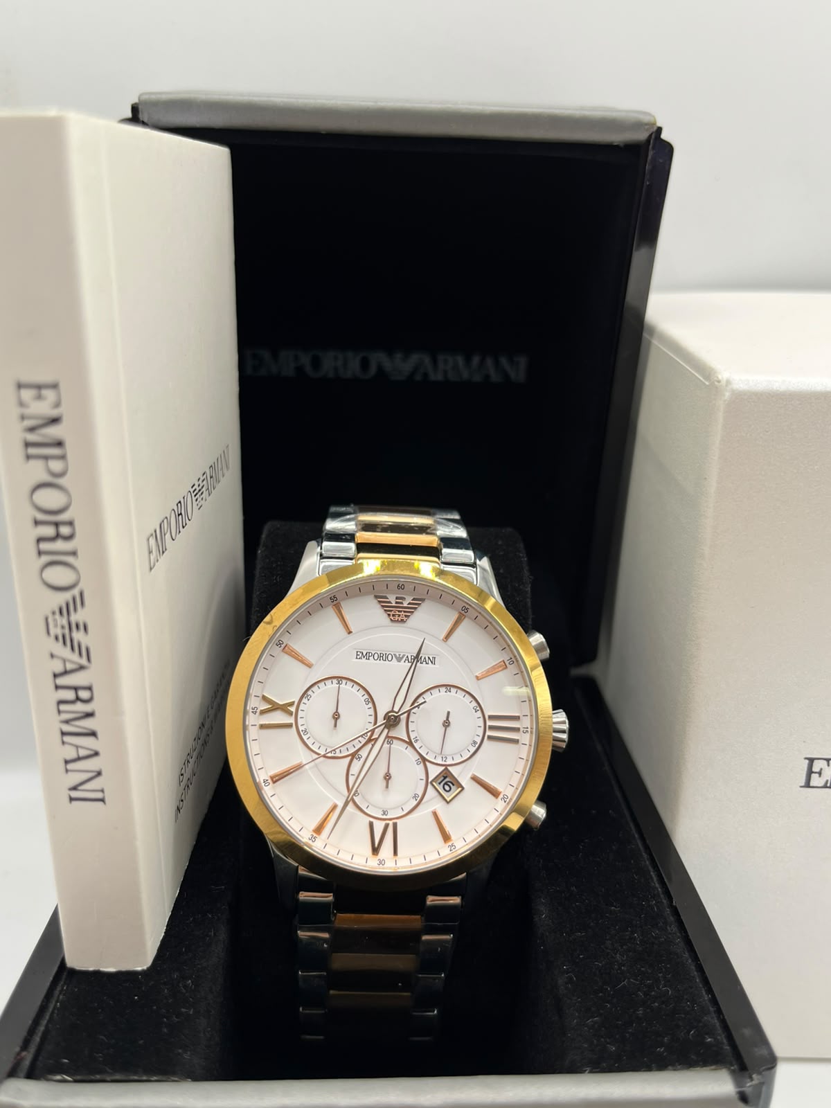 Emporio Armani Chronograph Watch Black Dial Silver Stainless Steel Bracelet (Copy)